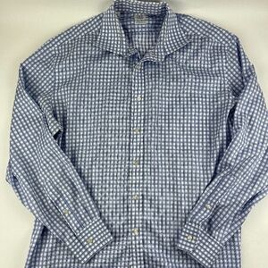Ike By Ike Behar Button Up Shirt Mens 17/35 Performance 100 Blue White Plaid